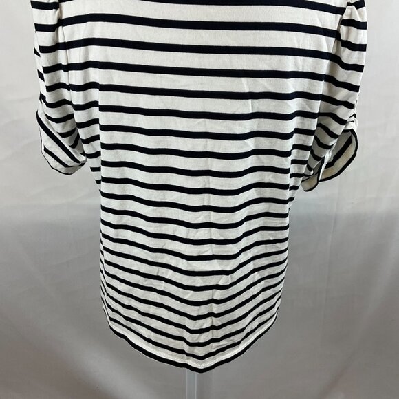 Kate Spade Top L White Black Stripe Short Ruched Sleeve - Picture 10 of 11